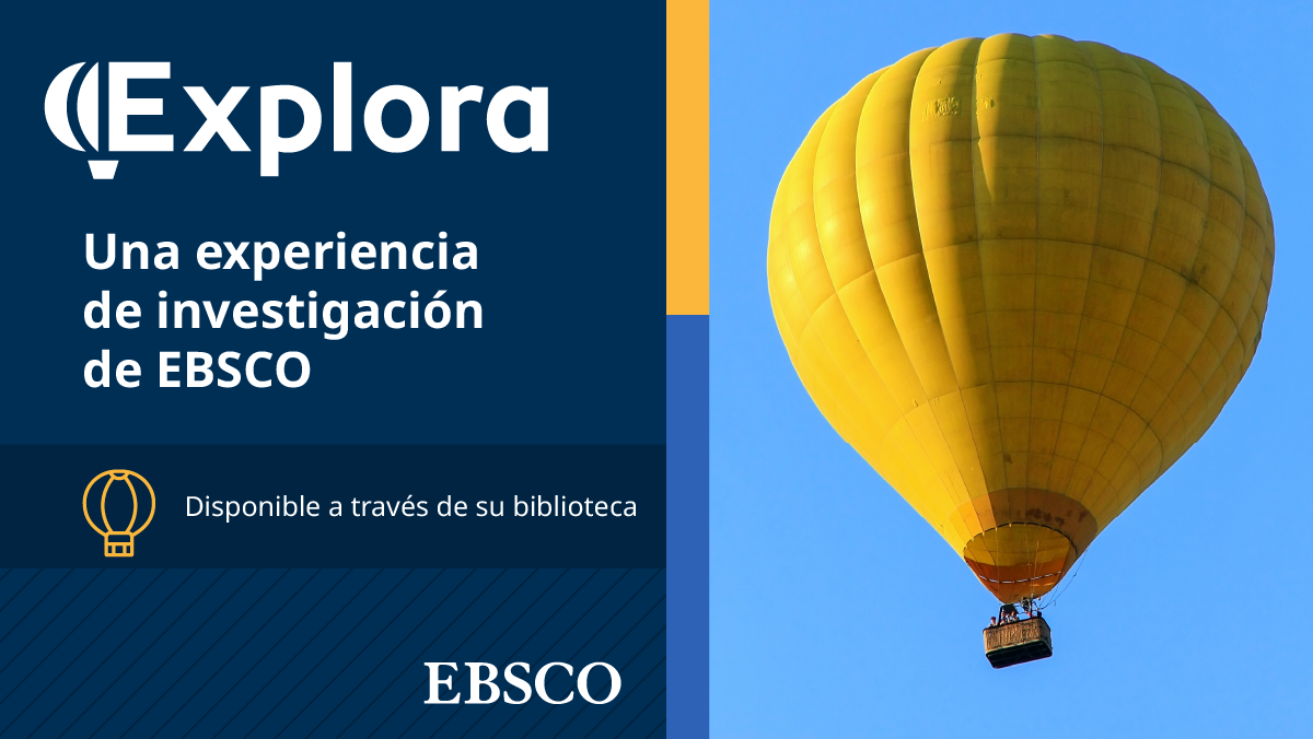 A yellow hot air balloon next to information about Explora in Spanish.