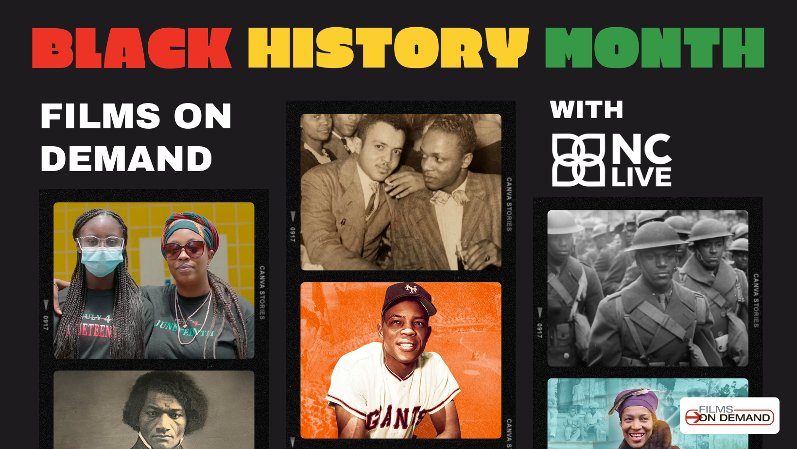 A collage of films about Black history from Films on Demand.