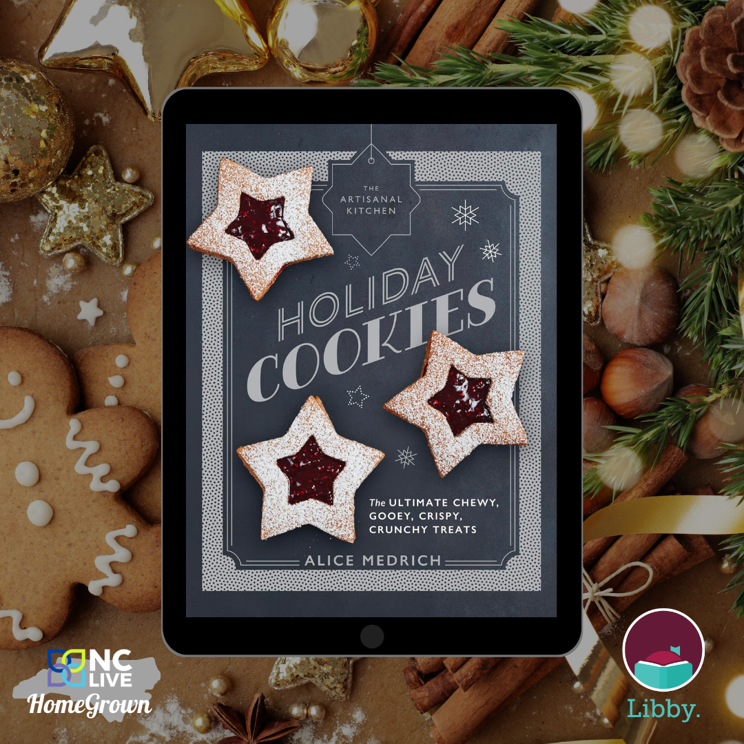A tablet showing a holiday cookies cookbook.
