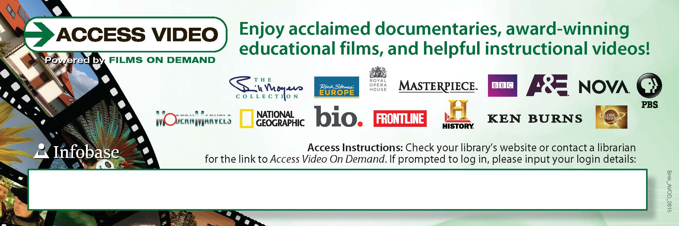 A list of partner logos available on Access Video on Demand above a line where libraries can put login information.