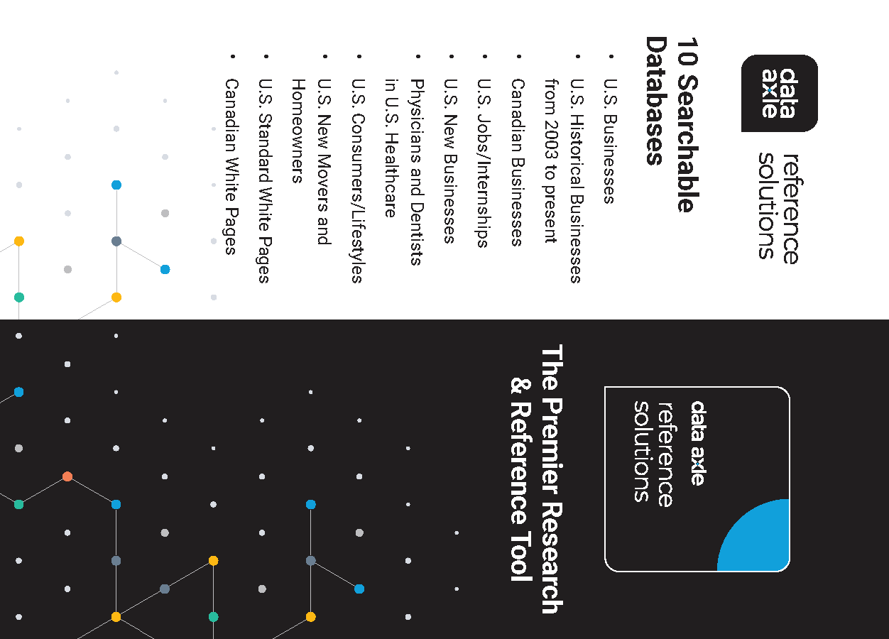 Black and white bookmarks explaining some of the tools within Data-Axle.