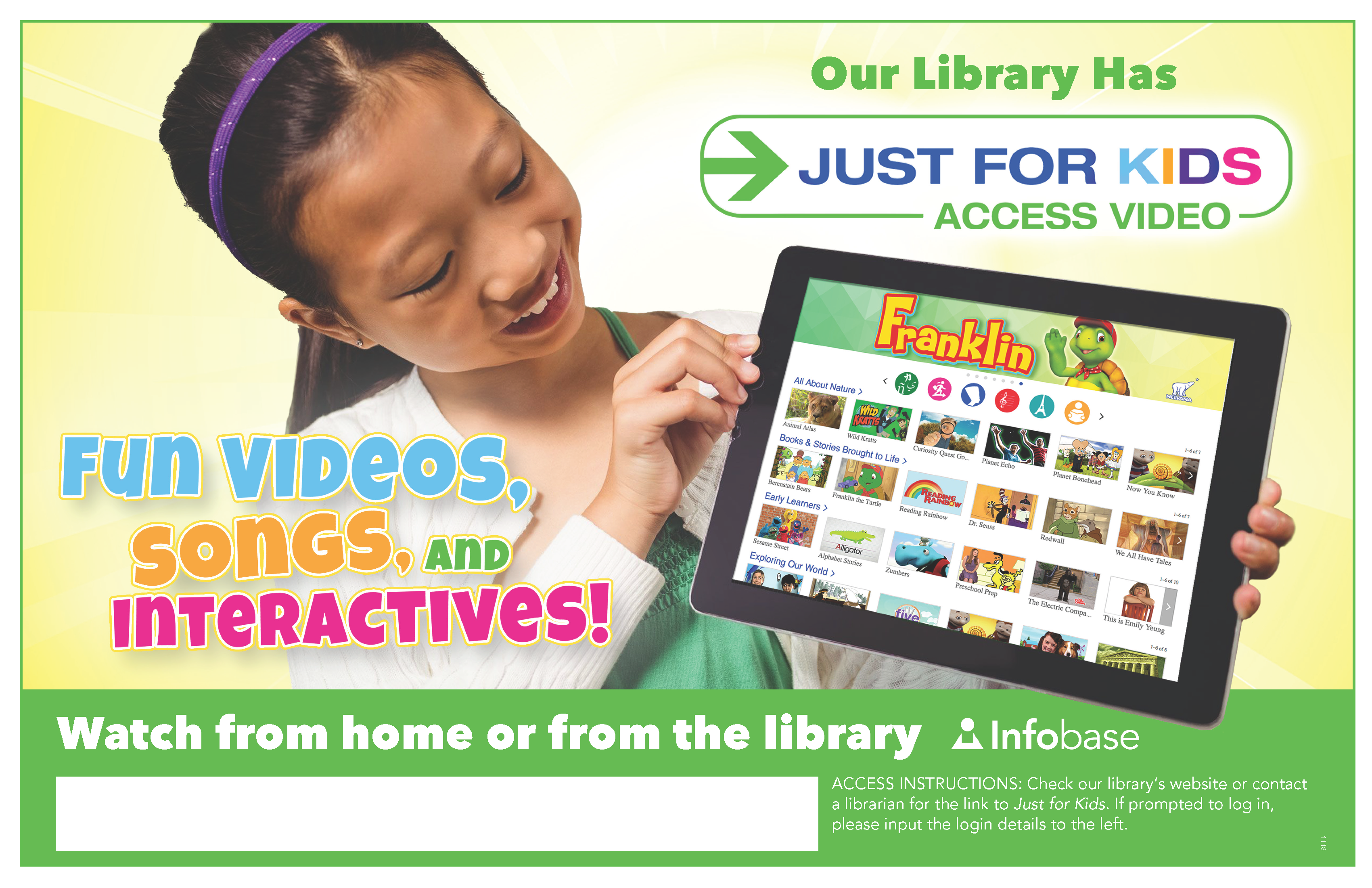 A child holding a tablet showing Just for Kids videos.